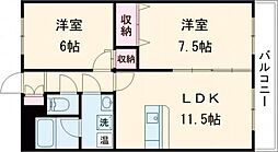 フィオーレ本町 2LDKの間取図画像