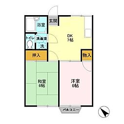 アーバン華川 1階2DKの間取り