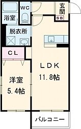 ハートフル下戸山 1LDKの間取図画像
