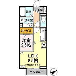Ｄーｃｈａｍｂｒｅ松寺 2階1LDKの間取り
