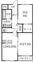 JR上越線 高崎問屋町駅 徒歩28分の賃貸マンション 2階2LDKの間取り