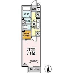 グロウス古河 1階1Kの間取り