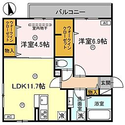 JR東海道・山陽本線 立花駅 徒歩8分の賃貸アパート 2階2LDKの間取り