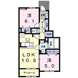 アリビオ 1階2LDKの間取り