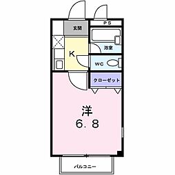 ヒューゲル 1階1Kの間取り