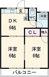 JR豊肥本線 平成駅 徒歩19分の賃貸アパート 2階2DKの間取り