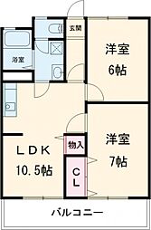 グランドール小作 2LDKの間取図画像