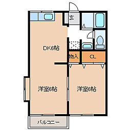 ネオファミーユT-1 1階2DKの間取り