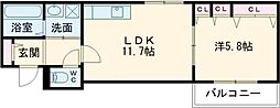 クリエオーレ石原町 1LDKの間取図画像