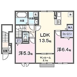 ブルーオーシャン・レジデンスA 2LDKの間取図画像