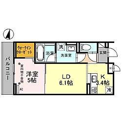 JR川越線 川越駅 徒歩9分の賃貸アパート 2階1LDKの間取り