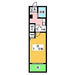 ツインロータスB 1Kの間取図画像