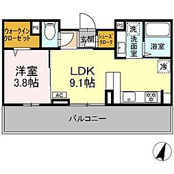 JR小海線 美里駅 徒歩19分の賃貸アパート 3階1LDKの間取り