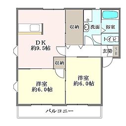 ハピネス1 2DKの間取図画像