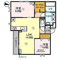 D-ROOM尾崎丁 3階2LDKの間取り