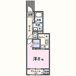 サンプリズム2 1Kの間取図画像