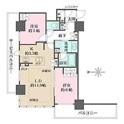 ブランズタワー・ウェリス心斎橋SOUTH 2LDKの間取図画像