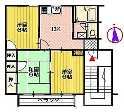 プレジールＫ 2階3DKの間取り