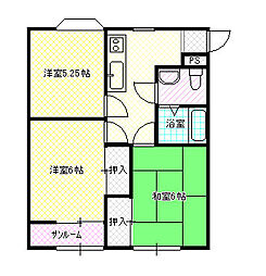 レジデンスＲ 2階3Kの間取り
