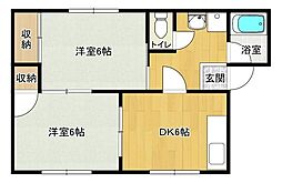 タウニィ 2階2DKの間取り