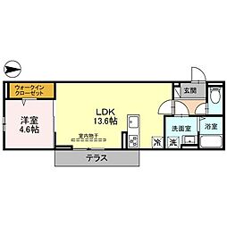 東武小泉線 竜舞駅 徒歩14分の賃貸アパート 1階1LDKの間取り