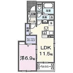 アンソレイユ 1階1LDKの間取り
