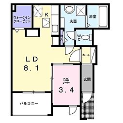 ル・シエル 1階1LDKの間取り