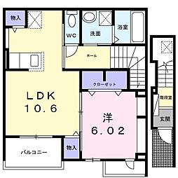 ル・シエル 2階1LDKの間取り
