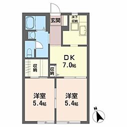 シャーメゾン木戸Ｂ 1階2DKの間取り