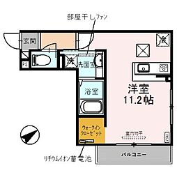 グランヴィル 1階ワンルームの間取り