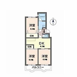第2キクスイビル 4階3DKの間取り