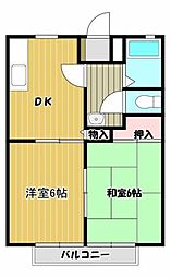 サンビレッジ田村F 2DKの間取図画像