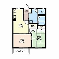 フレグランス伊勢原 1階2DKの間取り