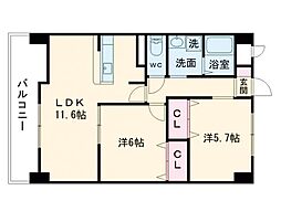 サムティ熊本近見1 2LDKの間取図画像