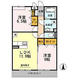 ルミエール国府 2LDKの間取図画像