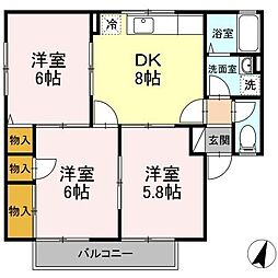 アビーロードD 3DKの間取図画像