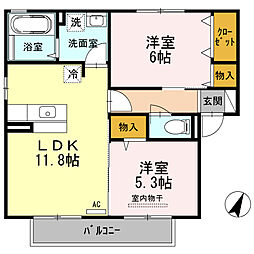 クレール南松永 2LDKの間取図画像