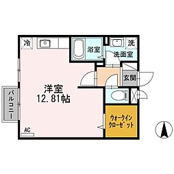 ヴィーブル和みA ワンルームの間取図画像