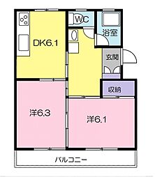 沖マンション 2階2DKの間取り