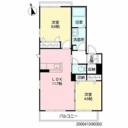トップスターコート宮崎　Ｂ棟 3階2LDKの間取り