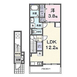 スモールウッズタウン　レクスII 2階1LDKの間取り
