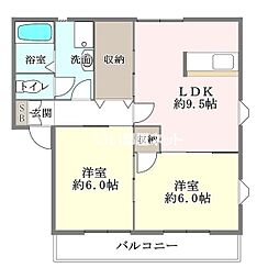 ハピネス2 2DKの間取図画像