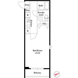 CRESCENT COURT 3階1Kの間取り