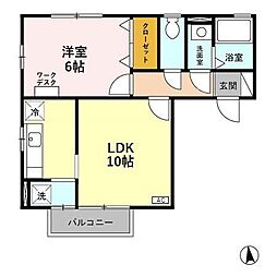 リビングタウン安原C 1LDKの間取図画像