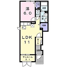 カインドリーハウスオン明石 1LDKの間取図画像