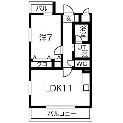 ビゴラス幸心 1LDKの間取図画像