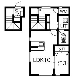 ルーナ 2階1LDKの間取り