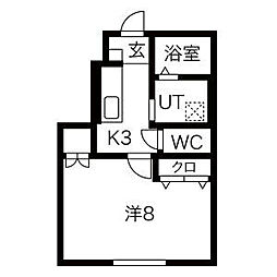 ワンリッチ上野町B 1階1Kの間取り