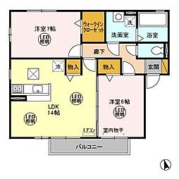 メゾングレース　Ｄ・Ｅ 1階2LDKの間取り