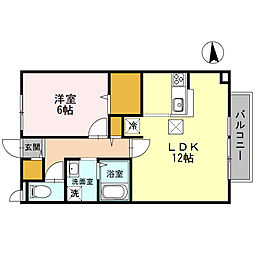 サンクコール朝和　A棟 2階1LDKの間取り